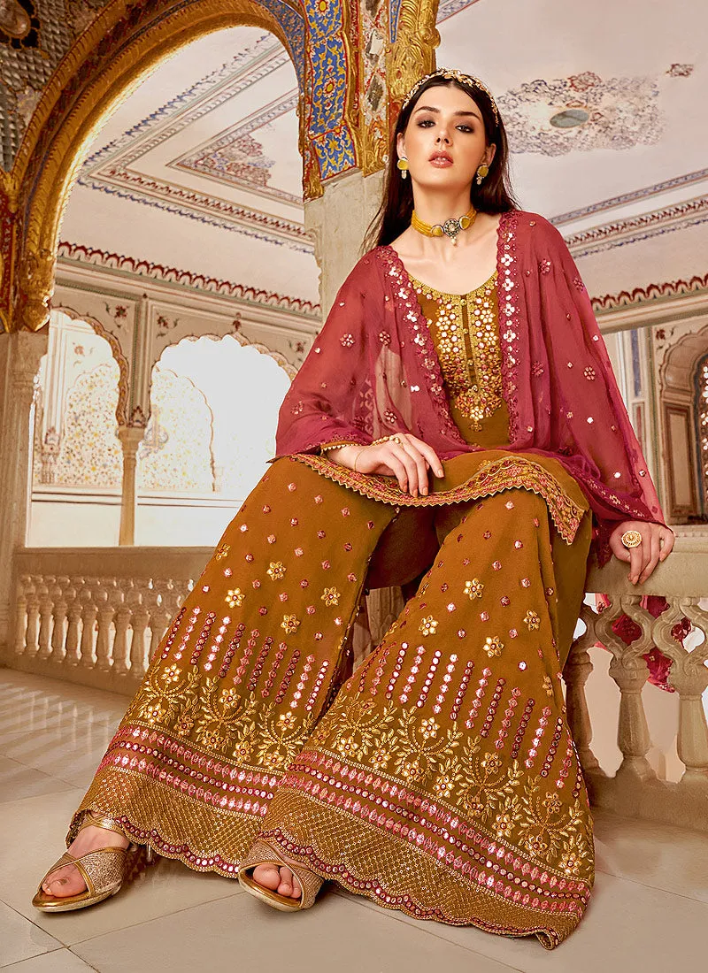 Mustard Yellow Georgette Gotapatti Palazzo Suit