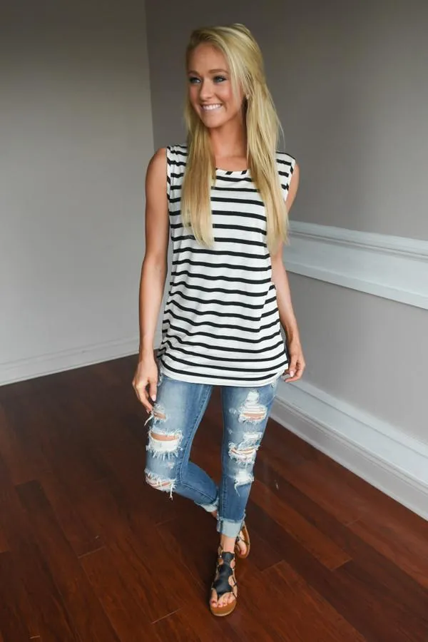 Navy & White Striped Floral