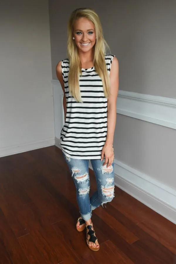 Navy & White Striped Floral
