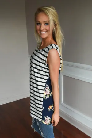 Navy & White Striped Floral