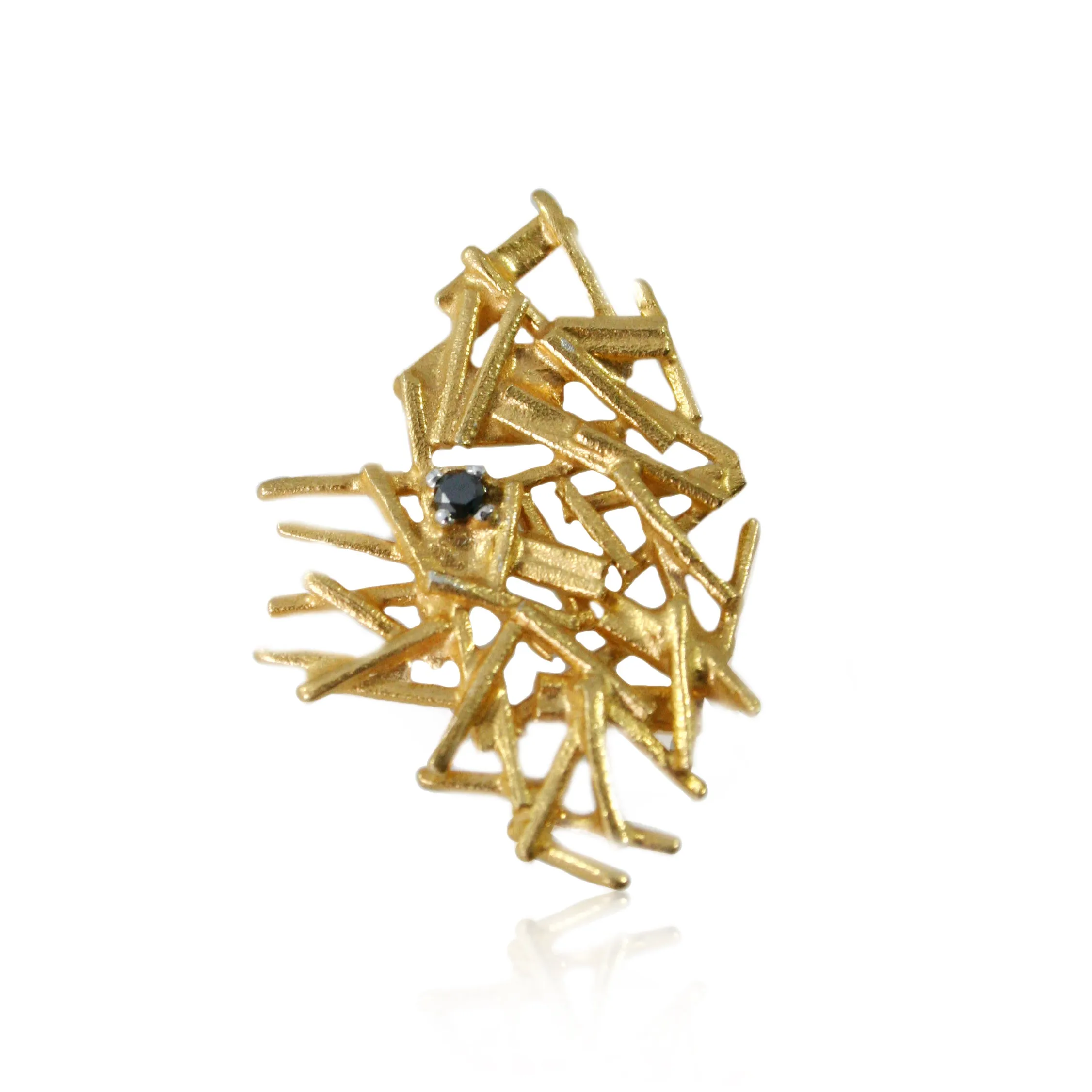 Nest Brooch Gold with Black Diamond