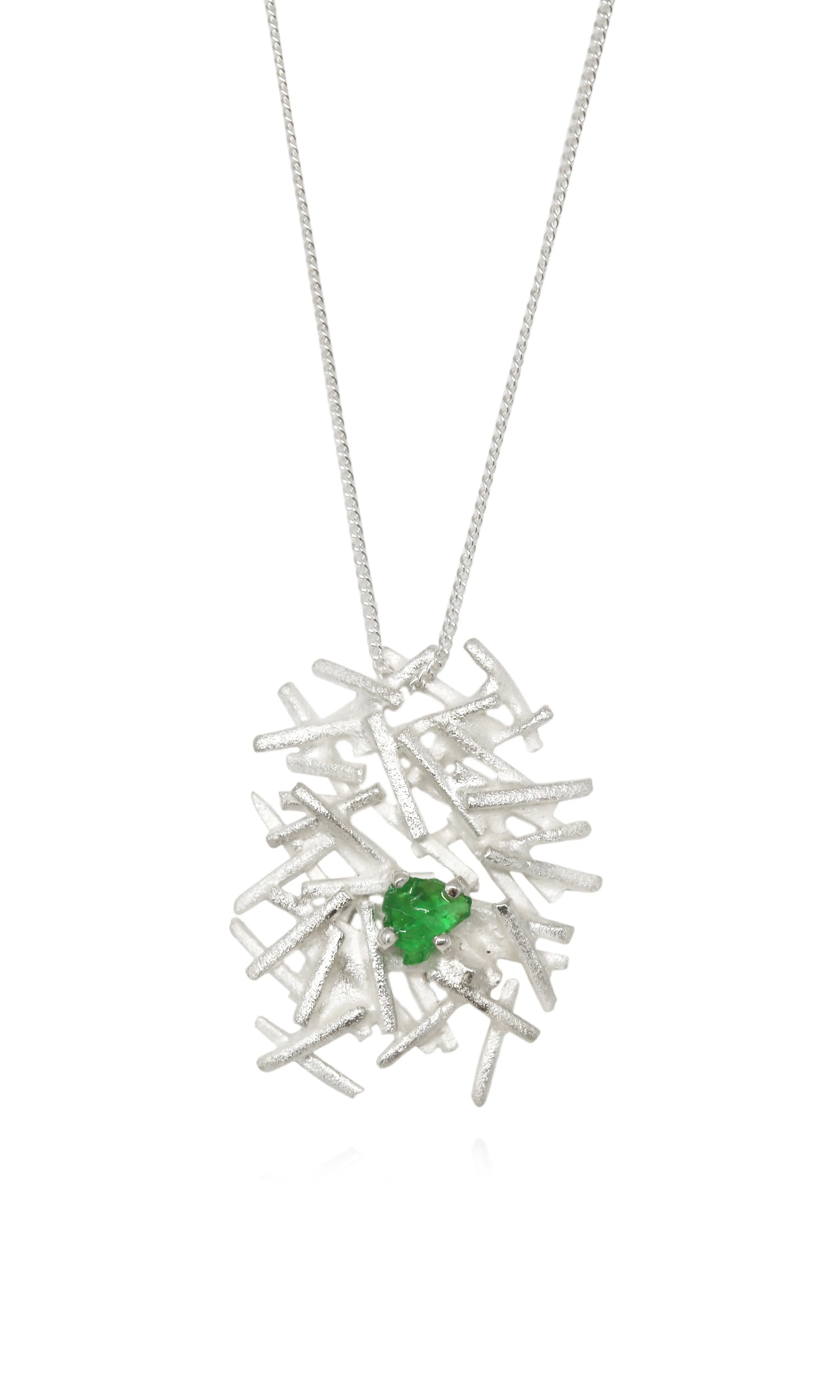 Nest Necklace Silver with Green Tsavoryt