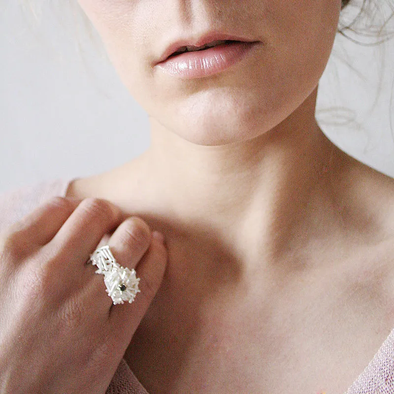 Nest Unique Ring with Black Diamond