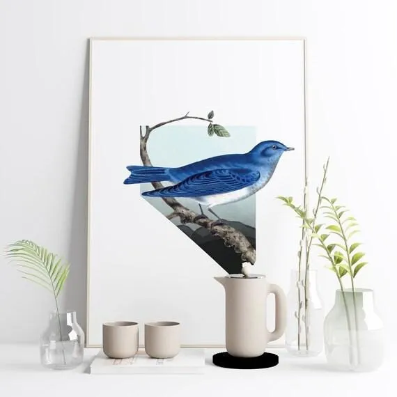 Nevada State Outline Print | Mountain Bluebird Art | Nevada Nature Gift | NV Illustration & State Bird Decor