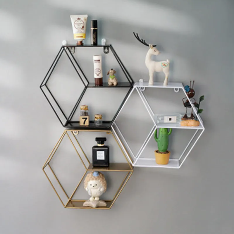 Nordic Style Metal Decorative Shelf round Hexagon
