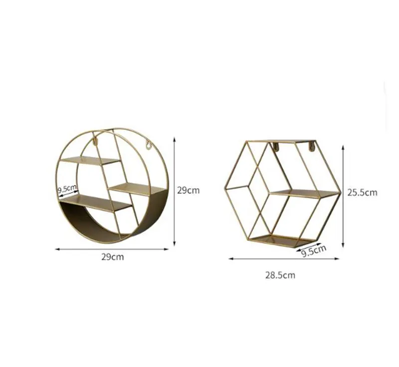 Nordic Style Metal Decorative Shelf round Hexagon