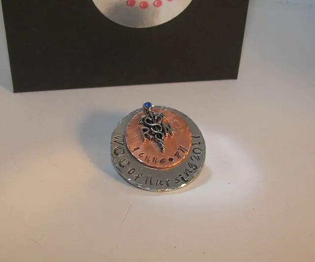 Nurse gift RN pinning,  Nurse graduation gift pin, custom personalized hand stamped jewelry handstamped jewelry