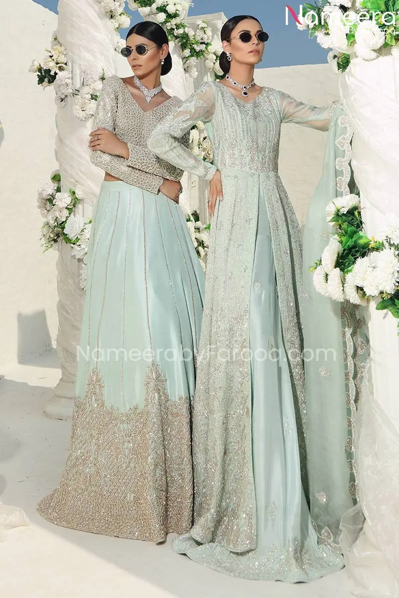 Pakistani Bridal Blue Lehenga Choli Dress Online #BS524