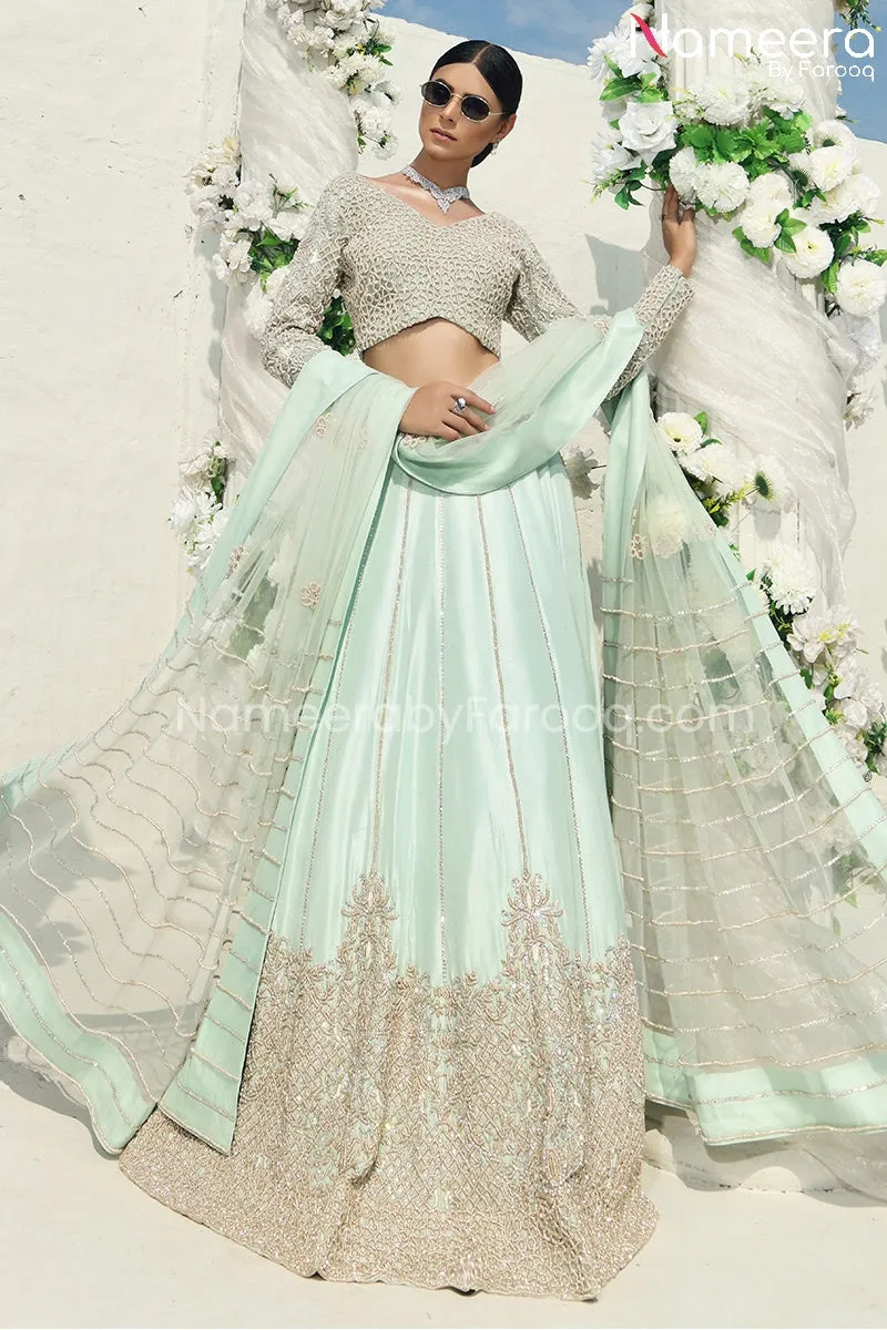 Pakistani Bridal Blue Lehenga Choli Dress Online #BS524