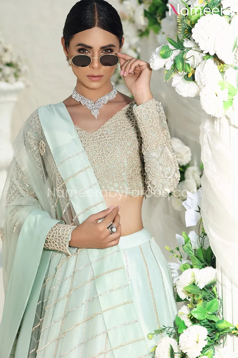 Pakistani Bridal Blue Lehenga Choli Dress Online #BS524
