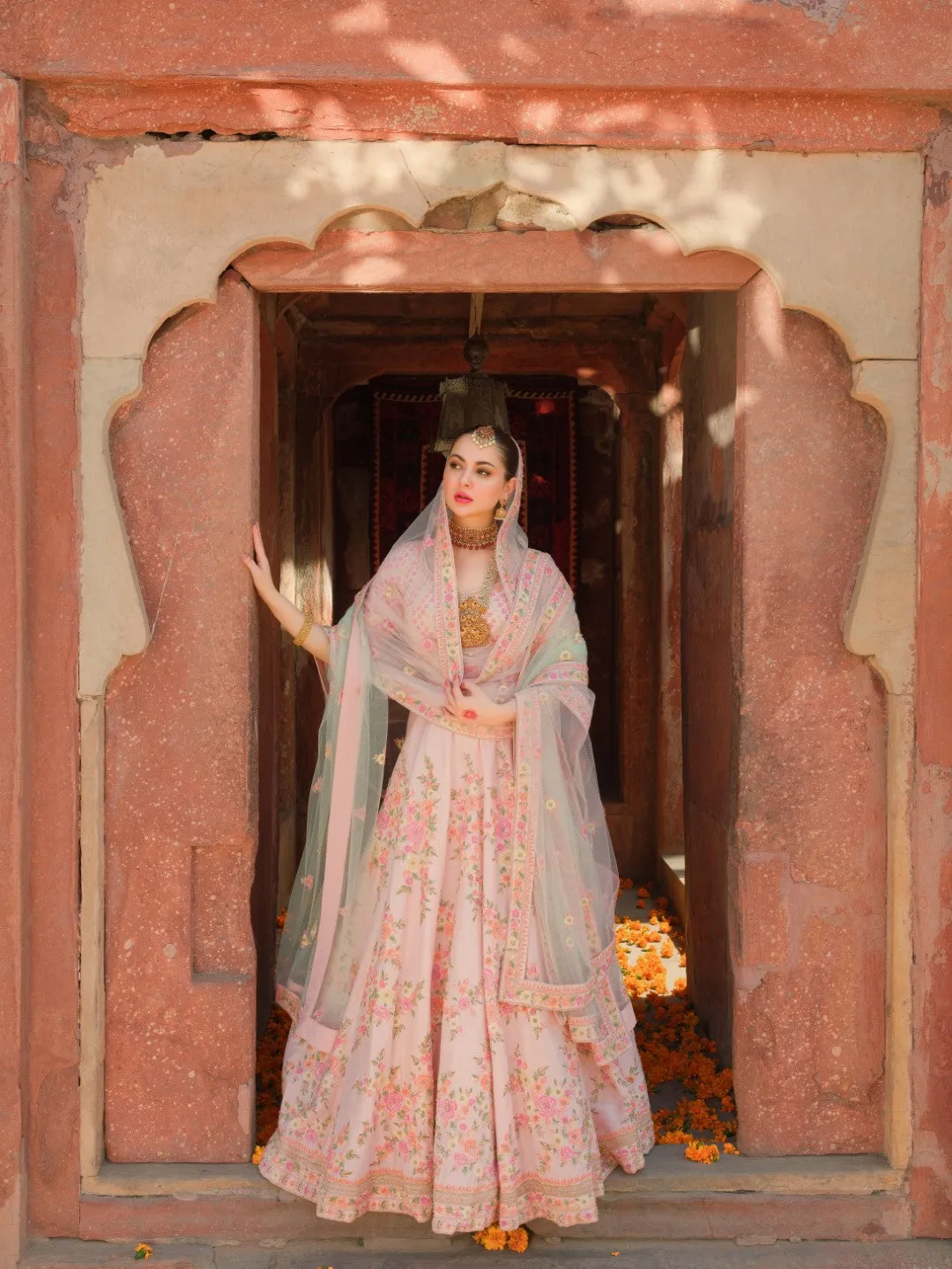 Pakistani Bridal Dress in Floral Lehenga Choli Style