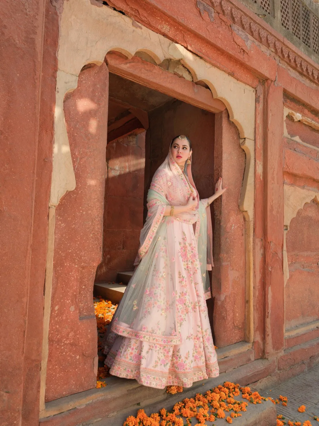 Pakistani Bridal Dress in Floral Lehenga Choli Style