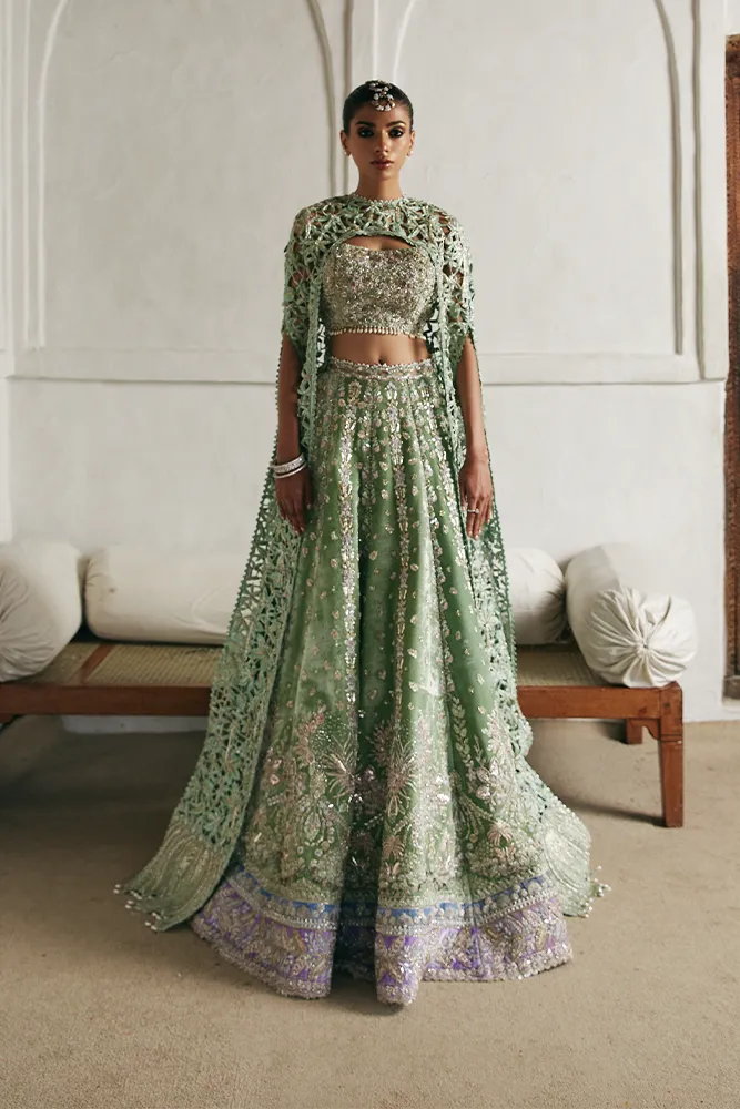 Pakistani Bridal Dress in Green Lehenga Choli Style