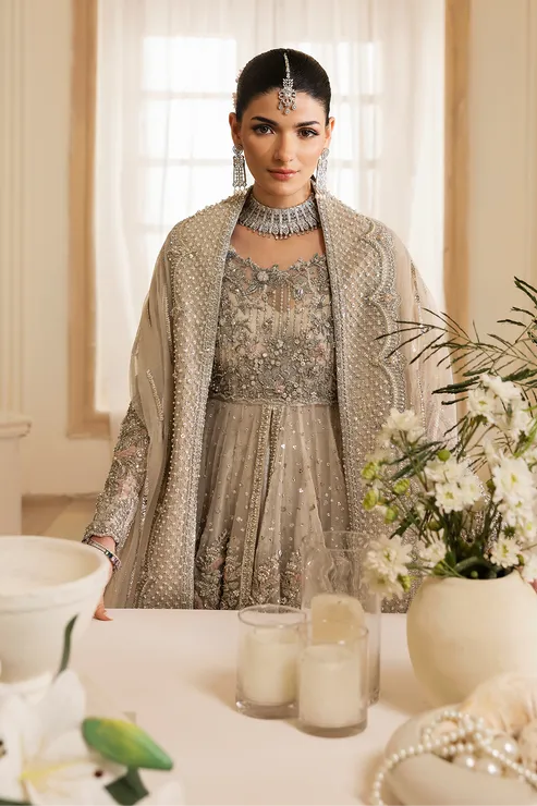 Pakistani Bridal Dress in Open Pishwas Lehenga Style