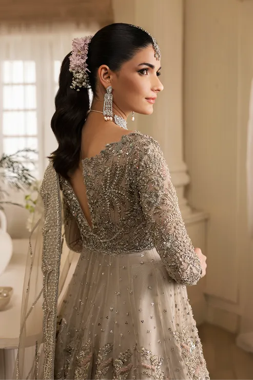 Pakistani Bridal Dress in Open Pishwas Lehenga Style