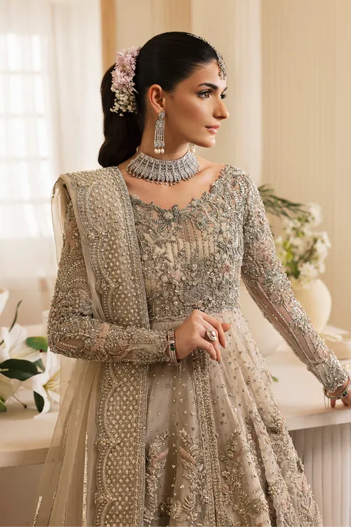 Pakistani Bridal Dress in Open Pishwas Lehenga Style