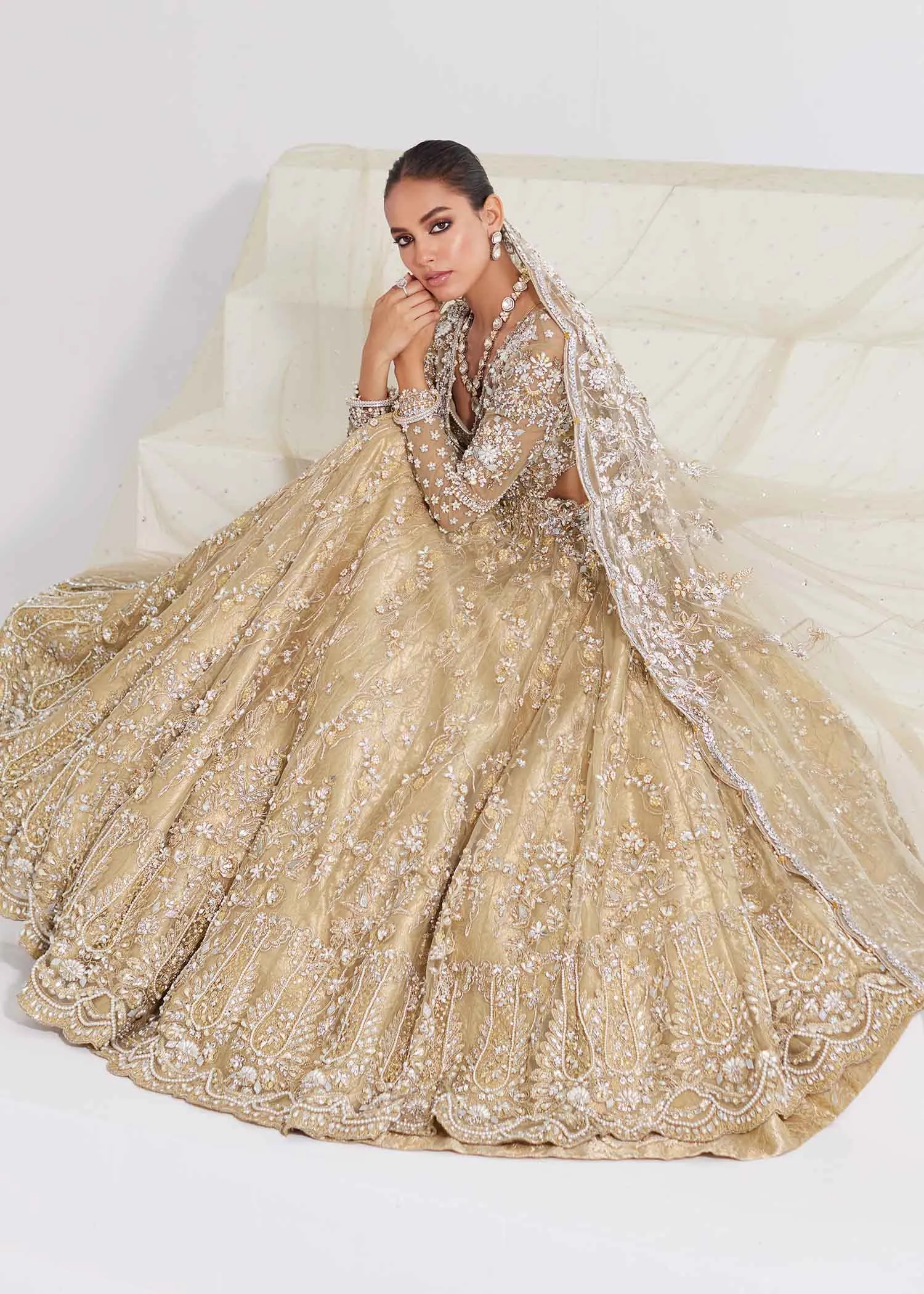 Pakistani Bridal Dress in Pishwas Frock Lehenga Style
