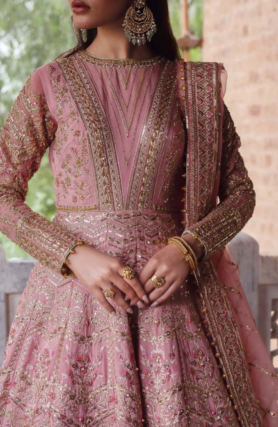 Pakistani Bridal Dress in Rose Pink Pishwas Frock Style