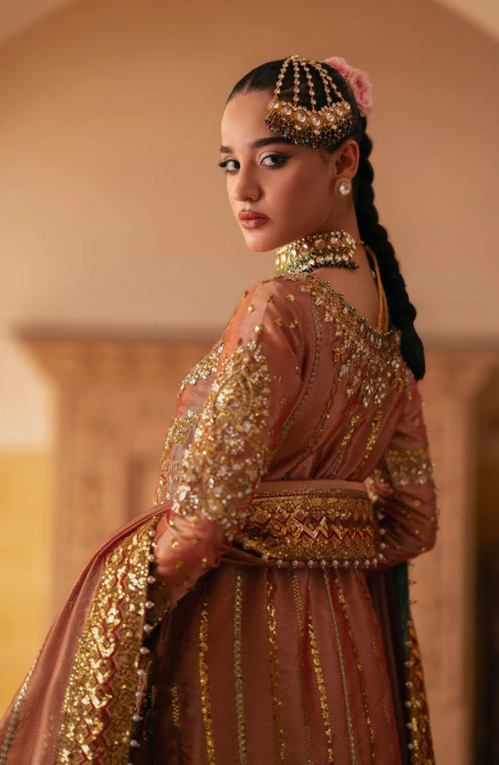Pakistani Bridal Dress in Tissue Kameez Lehenga Style