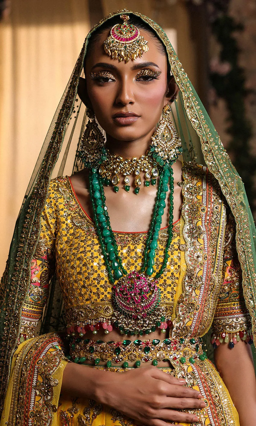 Pakistani Bridal Dress in Yellow Lehenga Choli Style