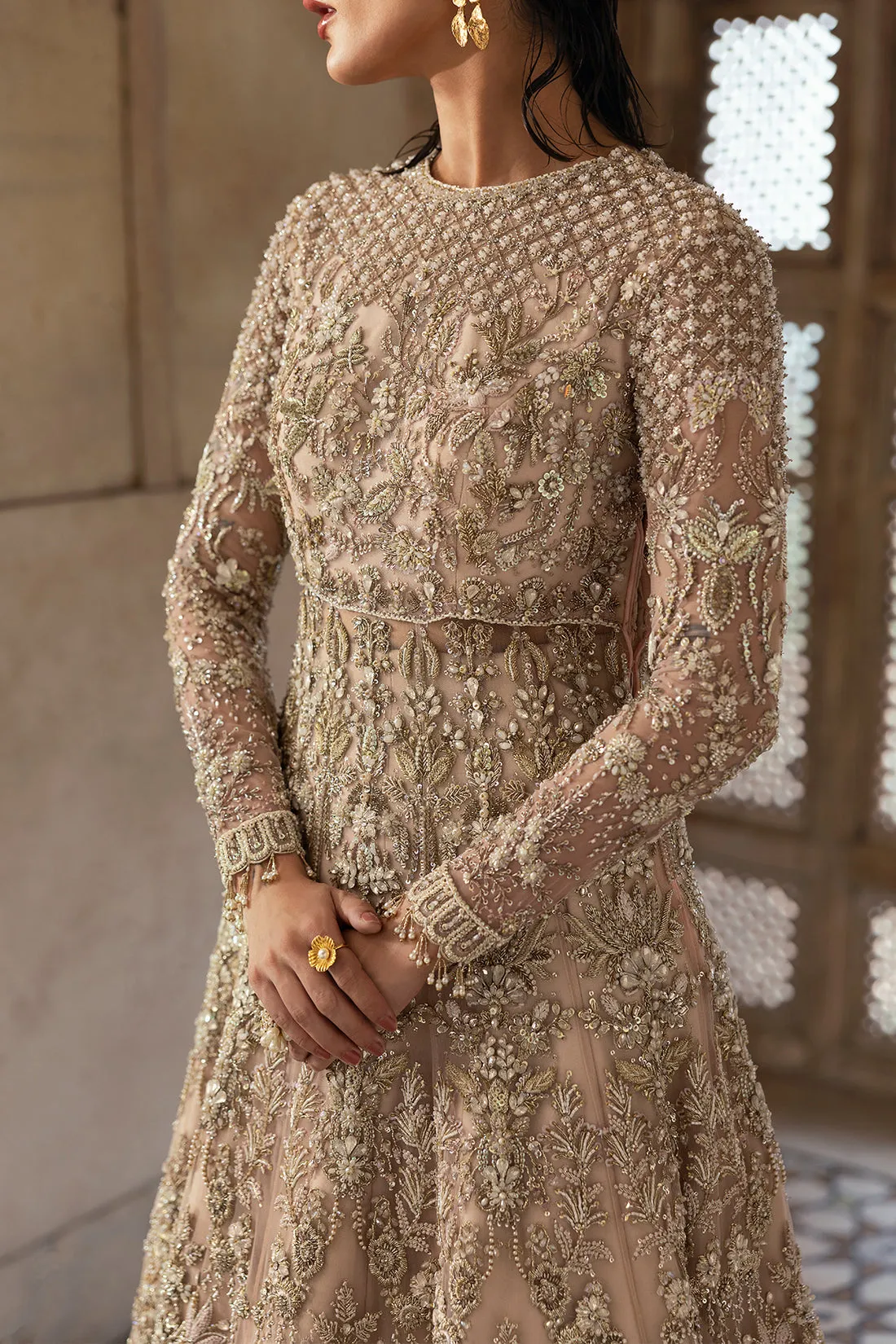 Pakistani Bridal Outfit in Pink Pishwas Lehenga Style