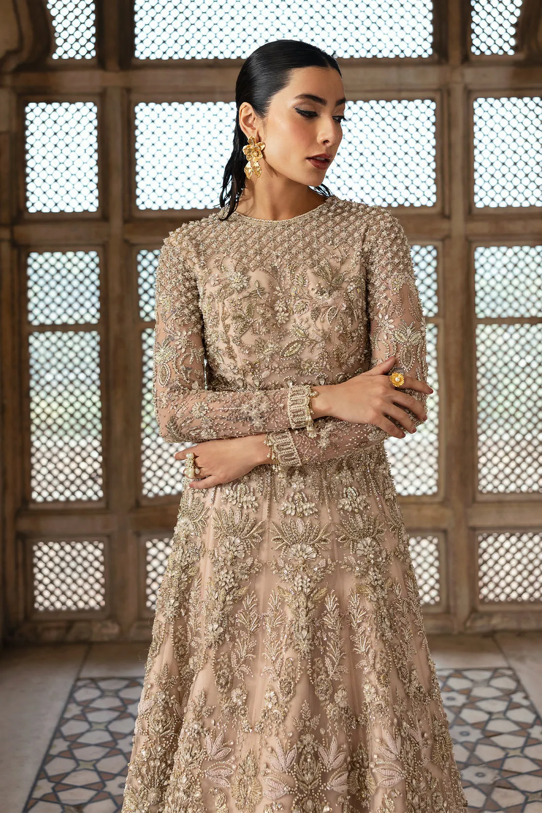 Pakistani Bridal Outfit in Pink Pishwas Lehenga Style