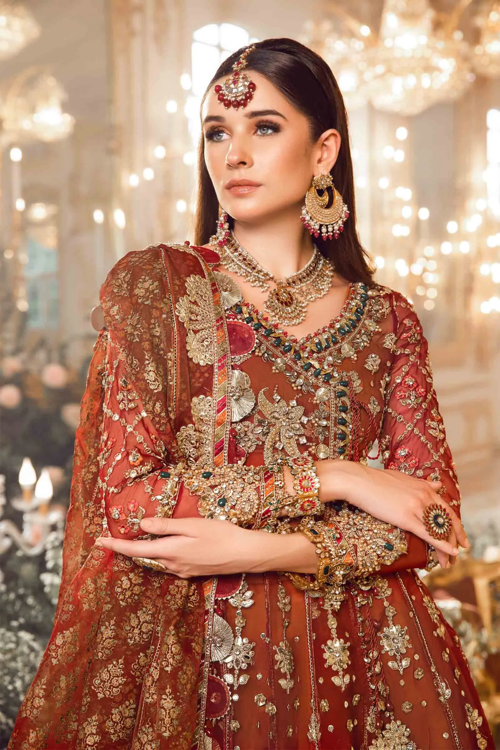 Pakistani Bridal Outfit in Pishwas Frock Lehenga Style