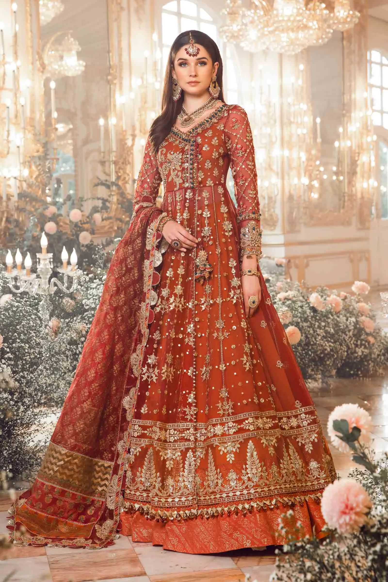 Pakistani Bridal Outfit in Pishwas Frock Lehenga Style
