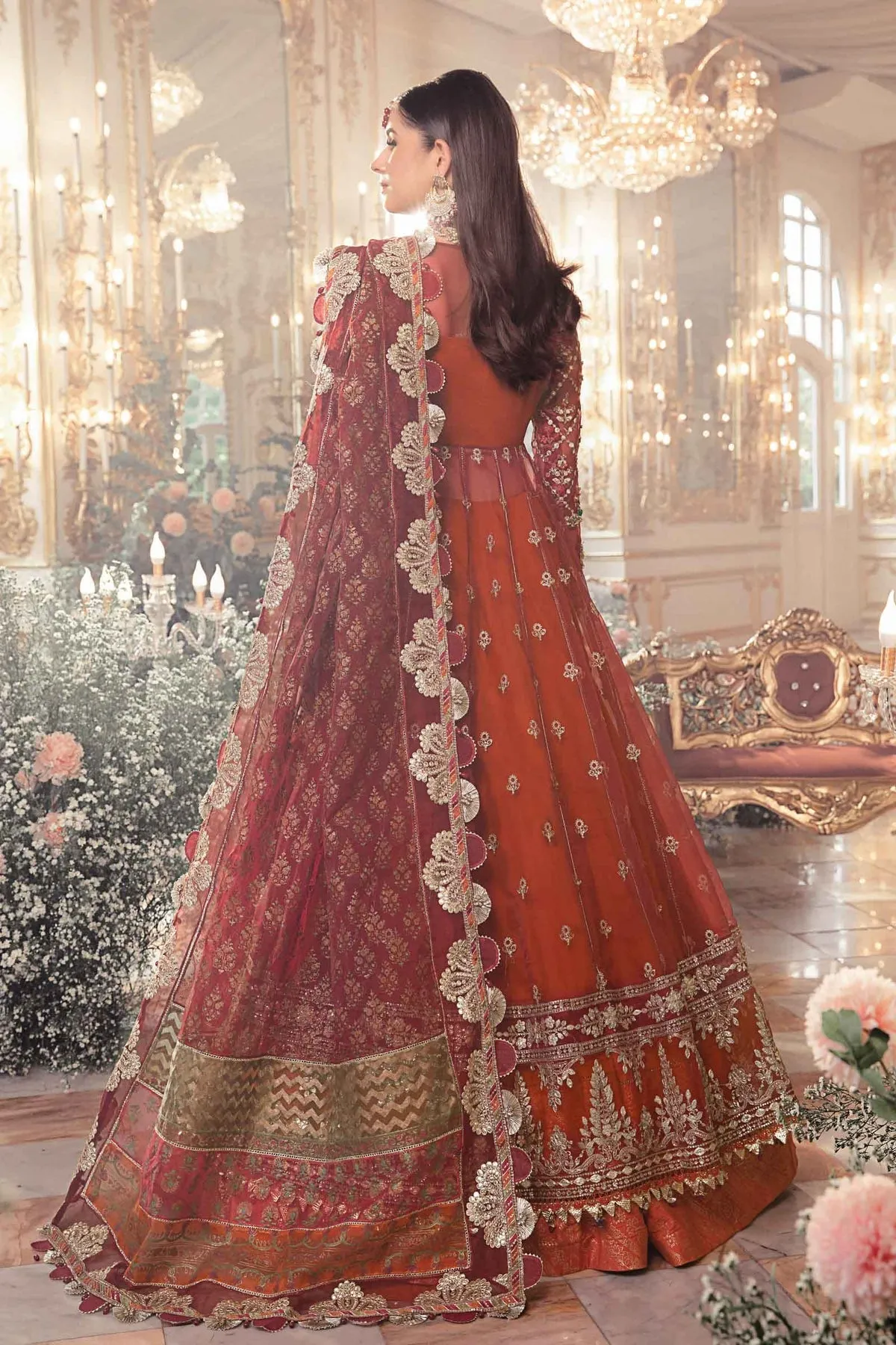 Pakistani Bridal Outfit in Pishwas Frock Lehenga Style