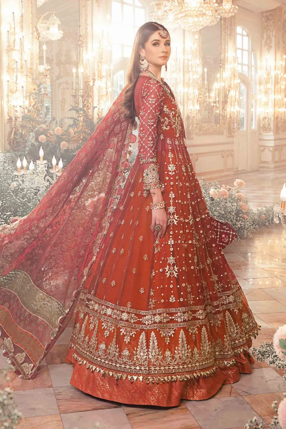 Pakistani Bridal Outfit in Pishwas Frock Lehenga Style