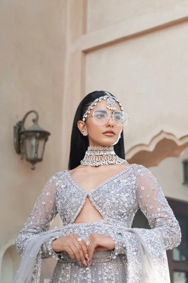 Pakistani Bridal Walima Dress in Gown Lehenga Style