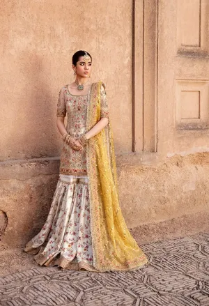 Pakistani Mehndi Dress in Gharara Kameez Dupatta Style