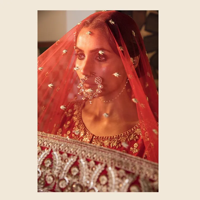 Pakistani Red Dress in Bridal Pishwas Style #BS842