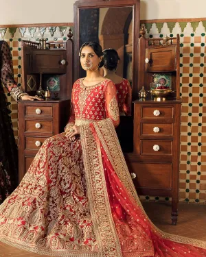 Pakistani Red Dress in Bridal Pishwas Style #BS842