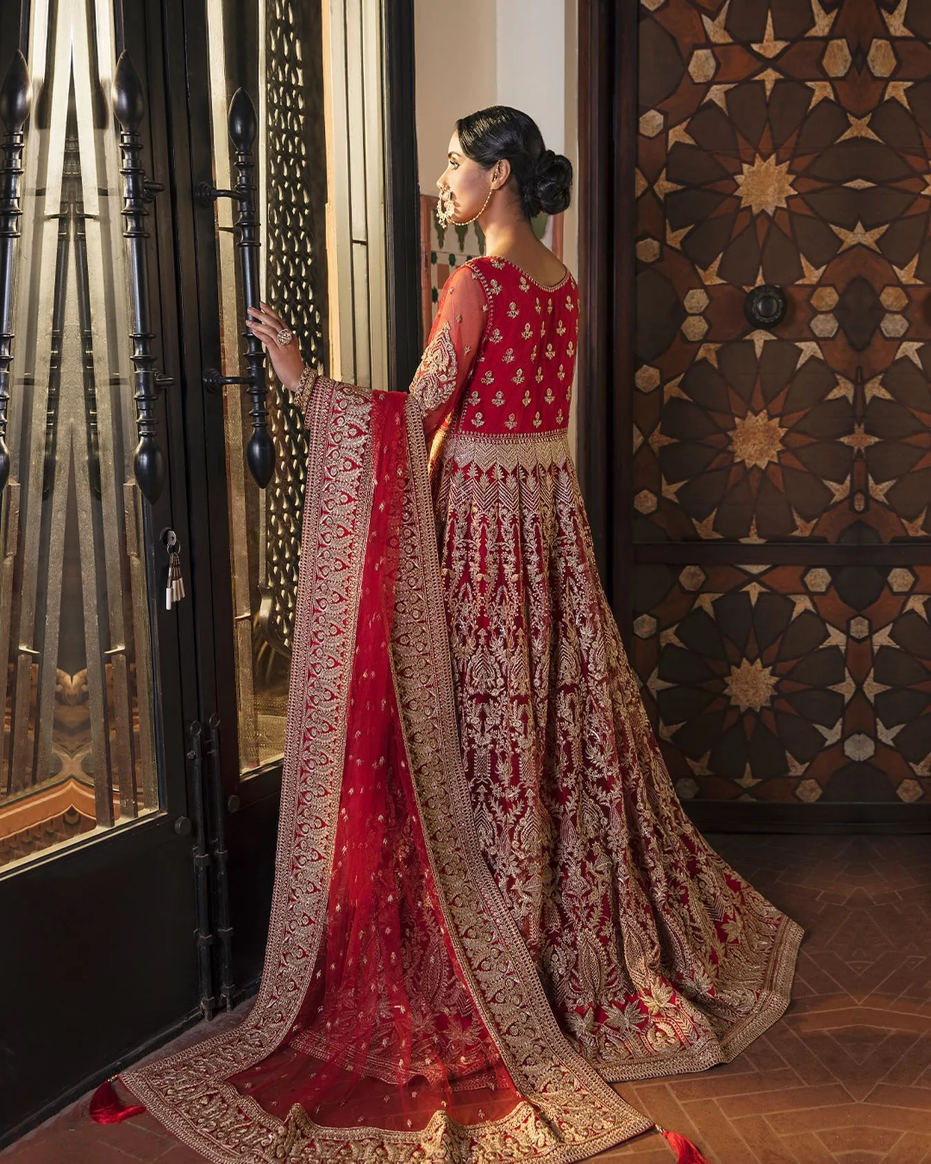 Pakistani Red Dress in Bridal Pishwas Style #BS842