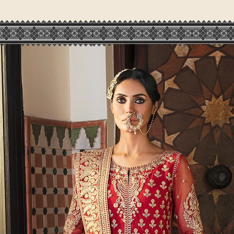 Pakistani Red Dress in Bridal Pishwas Style #BS842