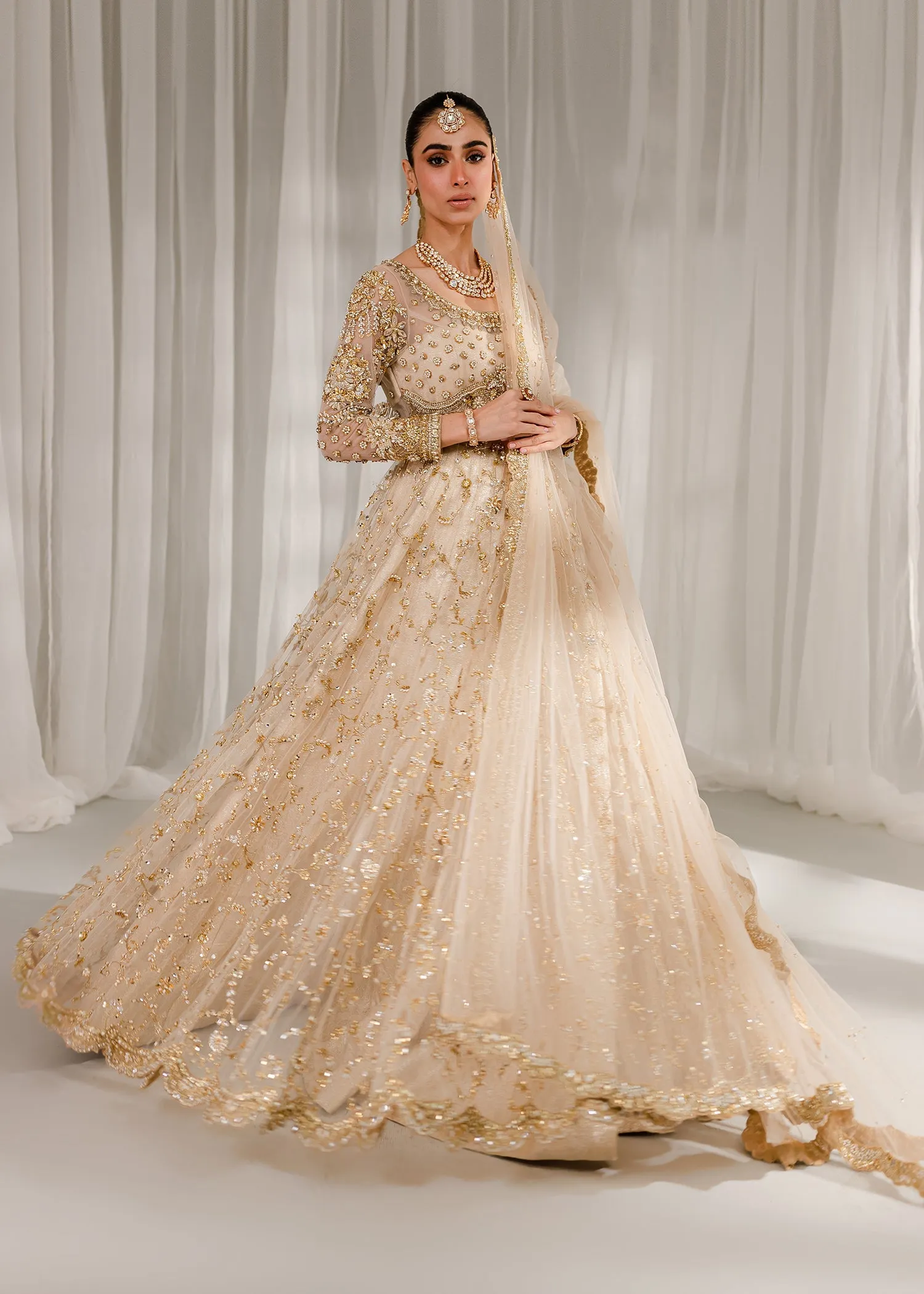 Pakistani Wedding Dress in Bridal Pishwas Frock Style