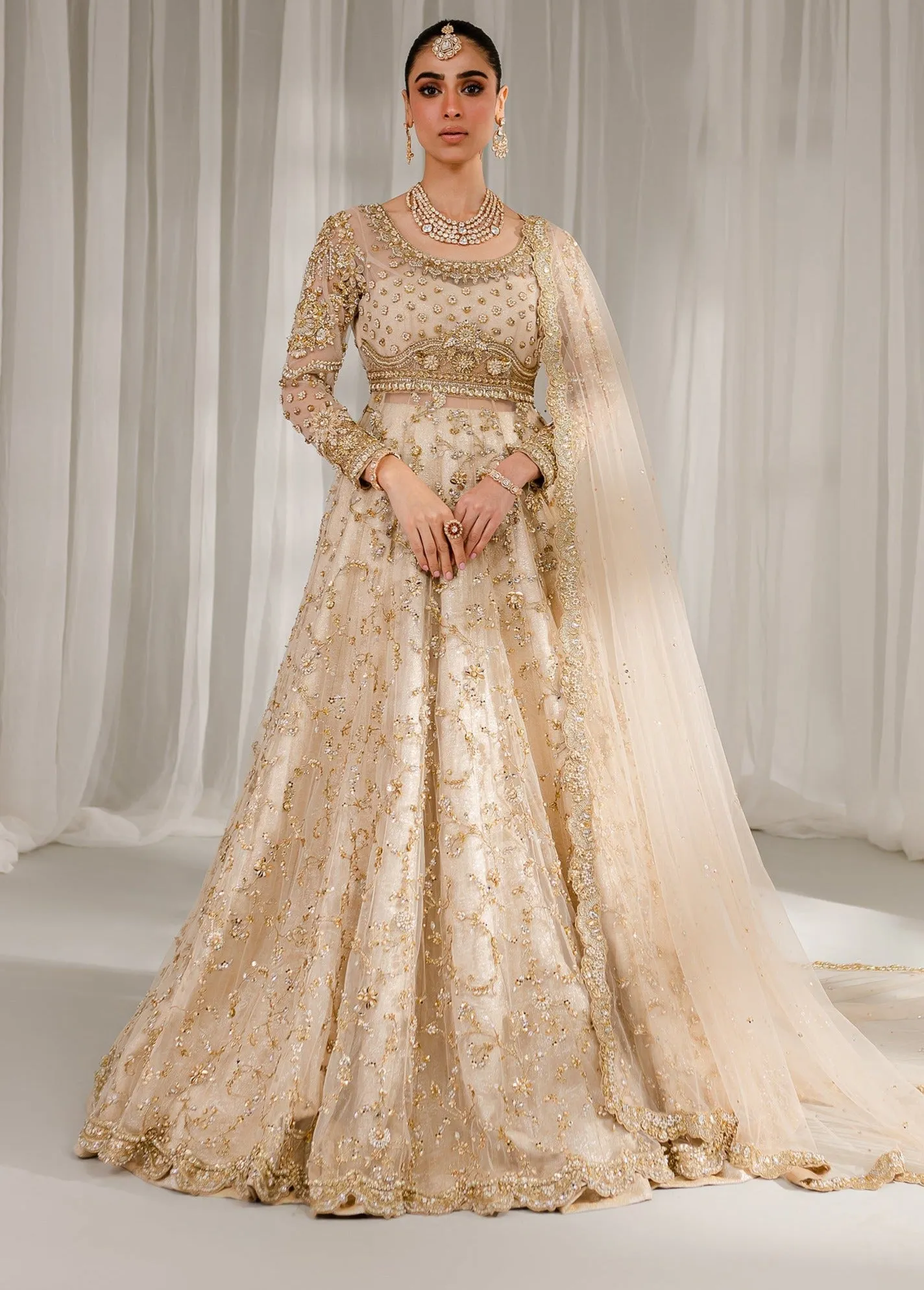 Pakistani Wedding Dress in Bridal Pishwas Frock Style