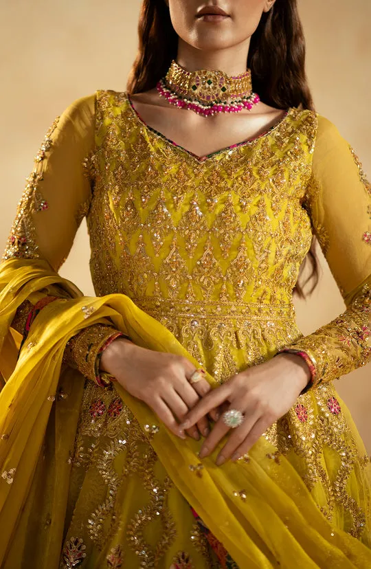 Pakistani Wedding Dress in Green Pishwas Frock Style