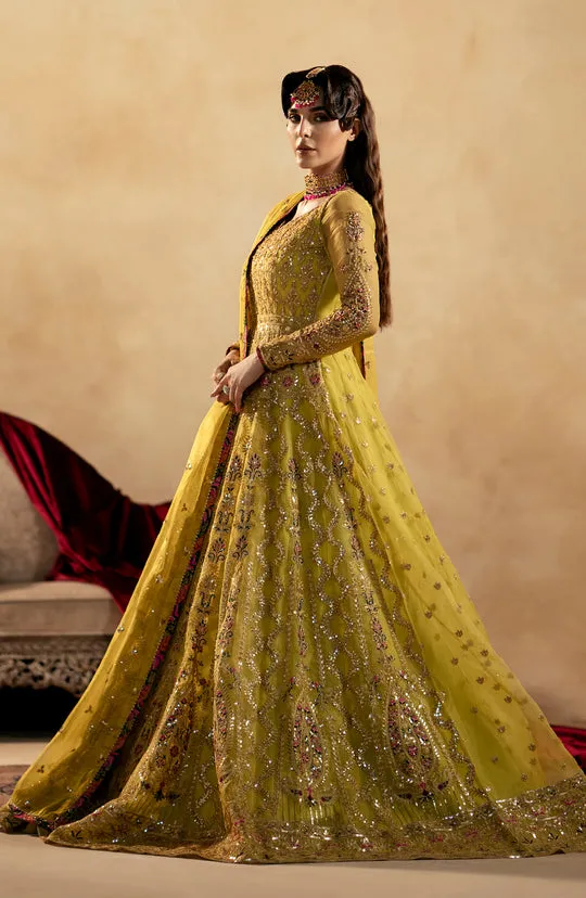 Pakistani Wedding Dress in Green Pishwas Frock Style