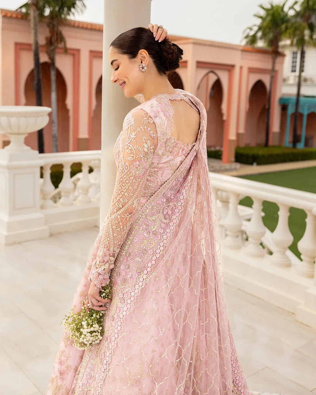 Pakistani Wedding Dress in Pink Pishwas Frock Style