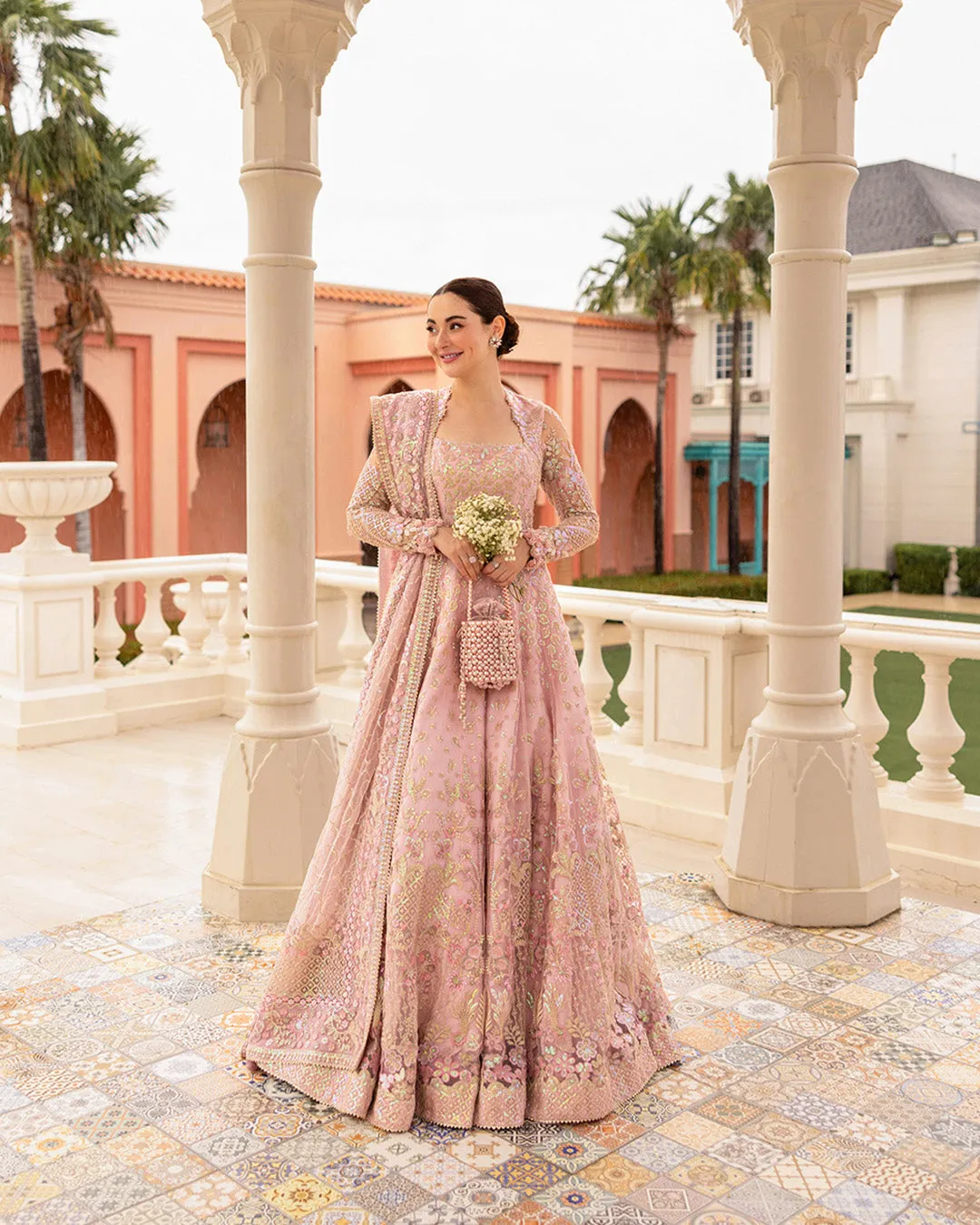 Pakistani Wedding Dress in Pink Pishwas Frock Style