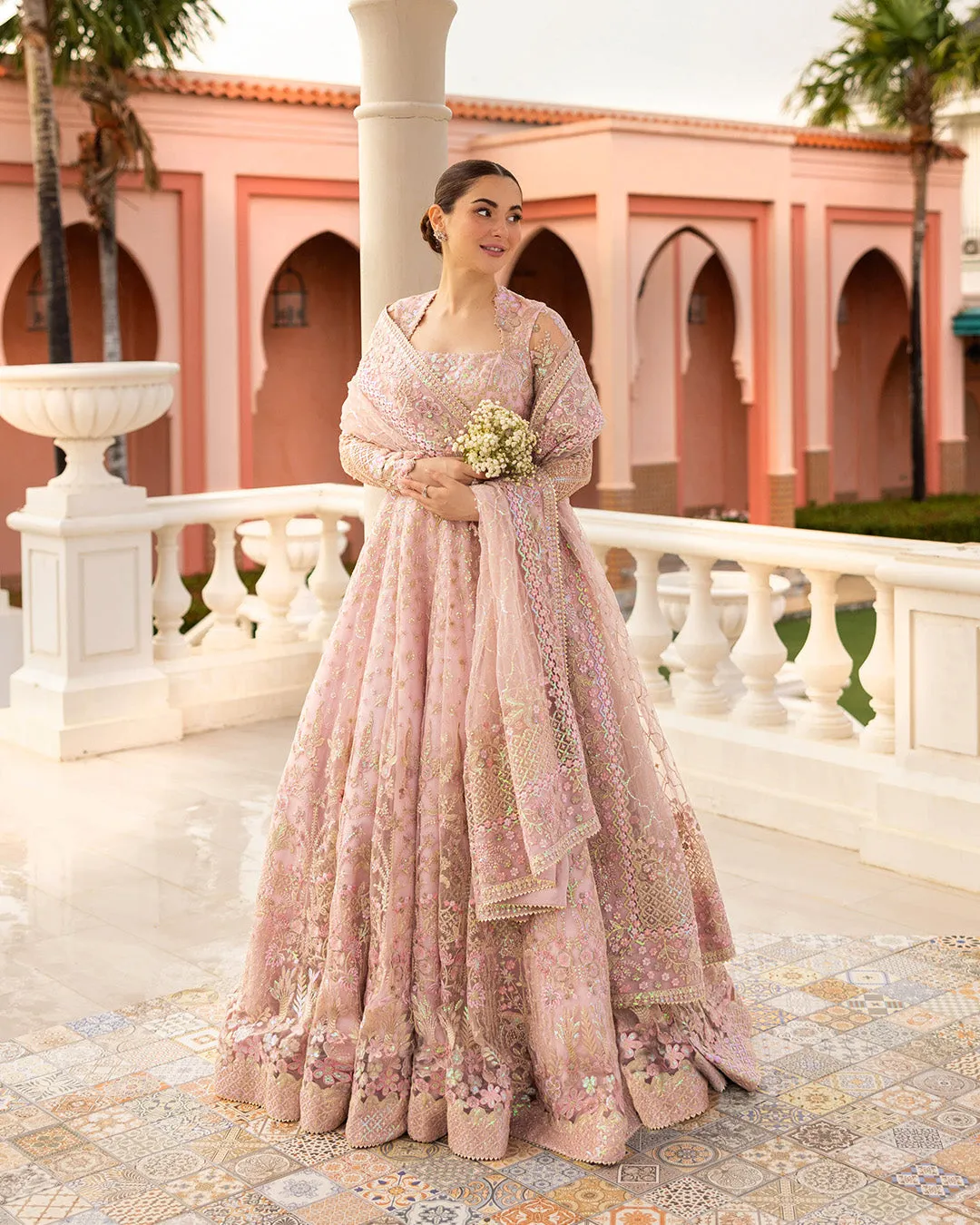 Pakistani Wedding Dress in Pink Pishwas Frock Style