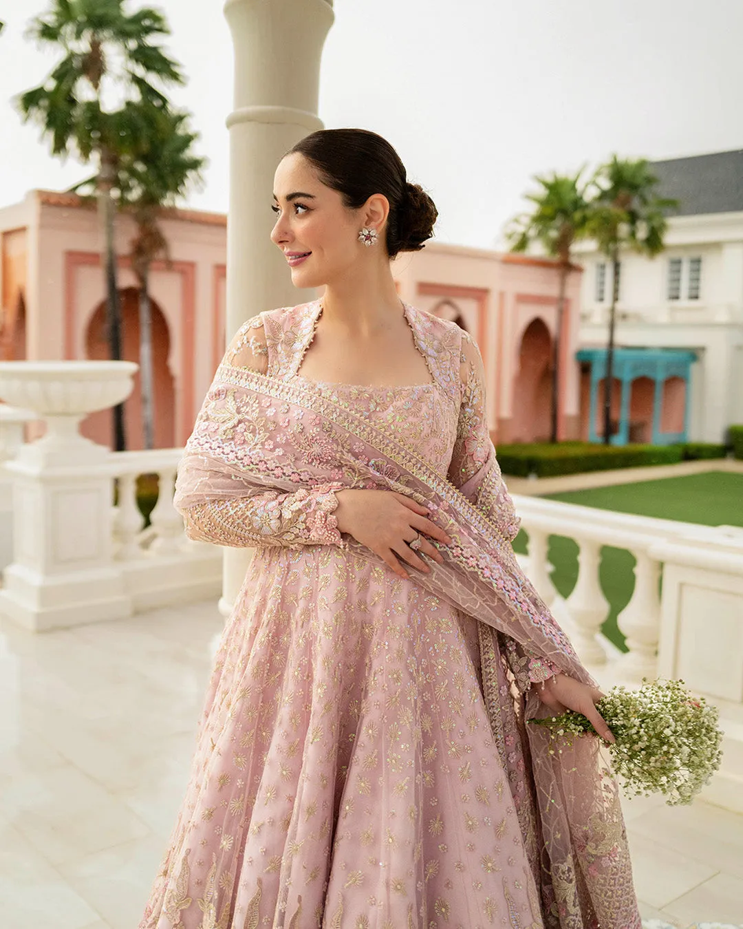 Pakistani Wedding Dress in Pink Pishwas Frock Style