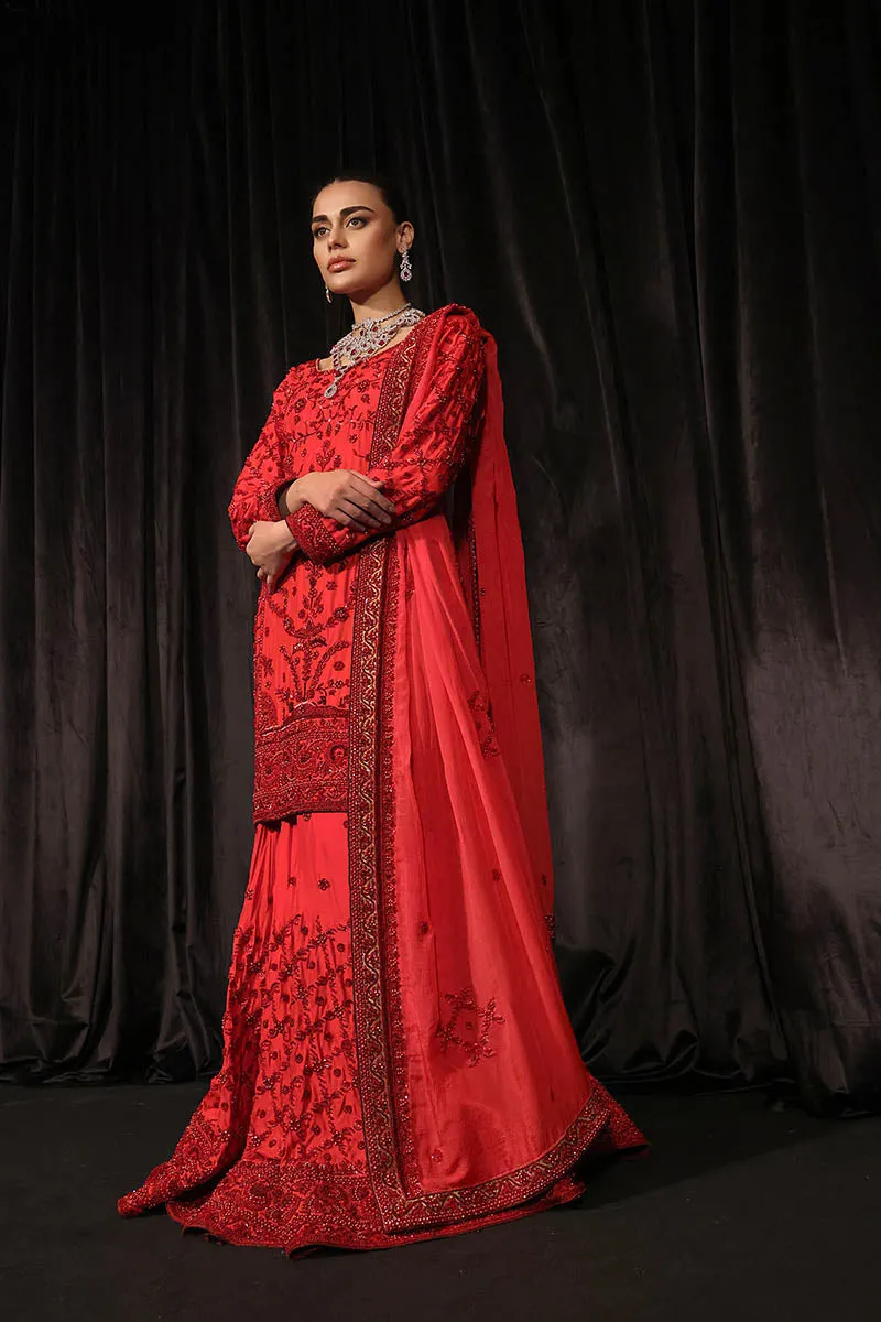 Pakistani Wedding Dress in Red Lehenga Kameez Style