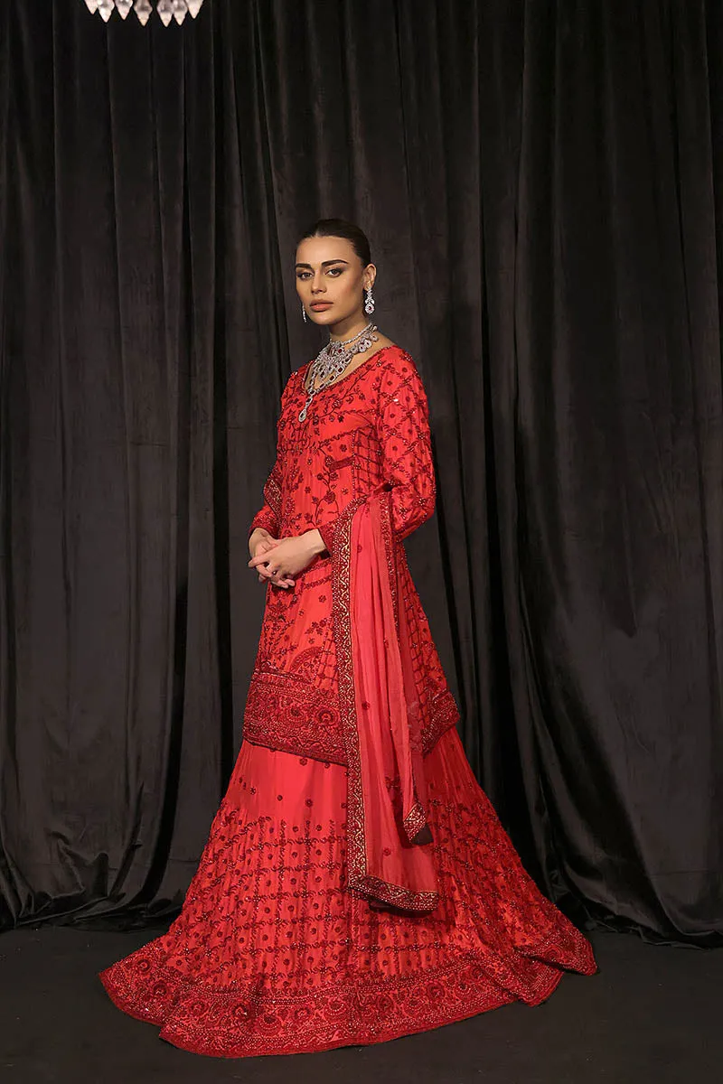 Pakistani Wedding Dress in Red Lehenga Kameez Style