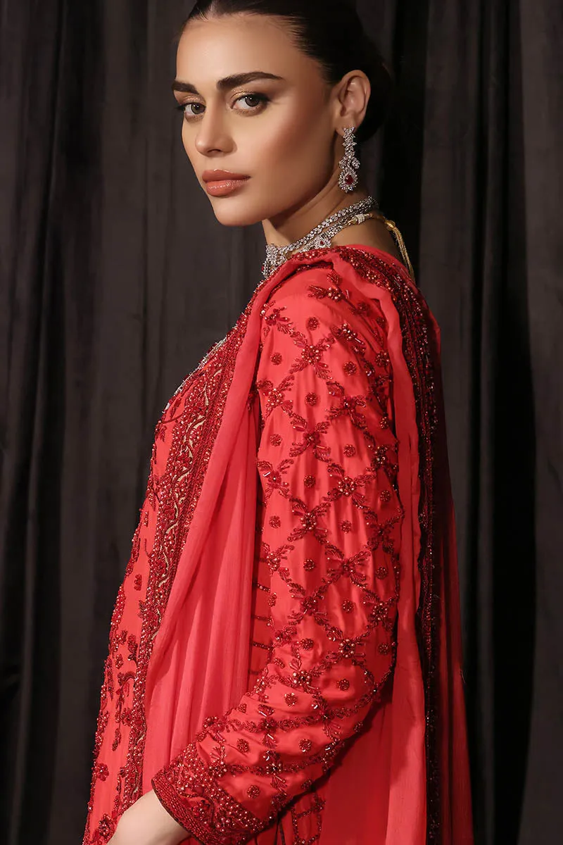 Pakistani Wedding Dress in Red Lehenga Kameez Style