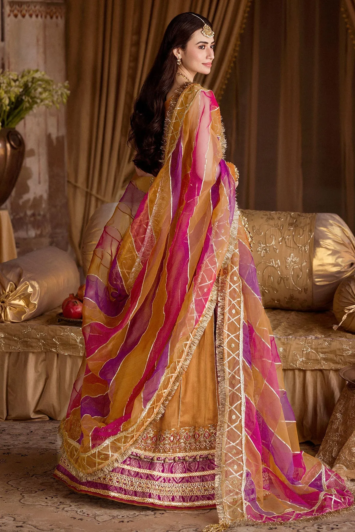 Pakistani Wedding Mehndi Dress in Lehenga Kameez Style