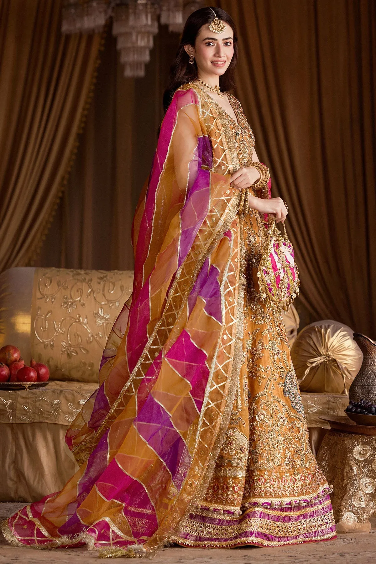 Pakistani Wedding Mehndi Dress in Lehenga Kameez Style