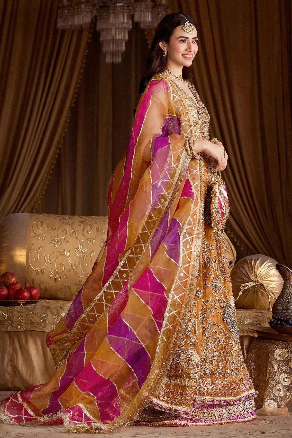 Pakistani Wedding Mehndi Dress in Lehenga Kameez Style